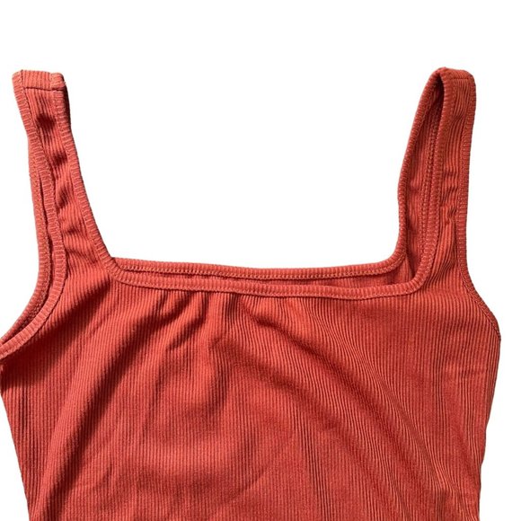 Womens Ribbed Slip Midi Dress Large L Brown Wide Straps Sleeveless Stretch - Picture 4 of 11